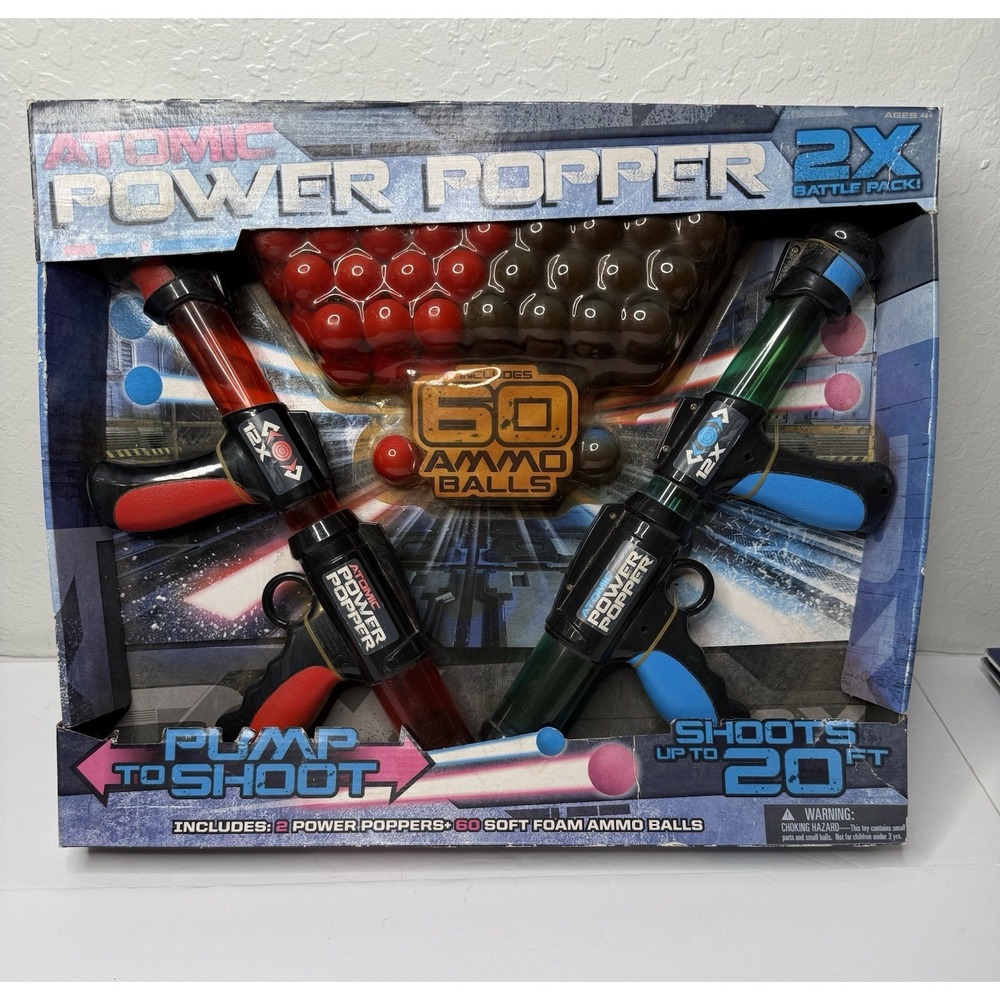 Atomic Power Popper 2X Battle Pack 60 Ammo Balls Red/Blue Fun Games Picnics Play